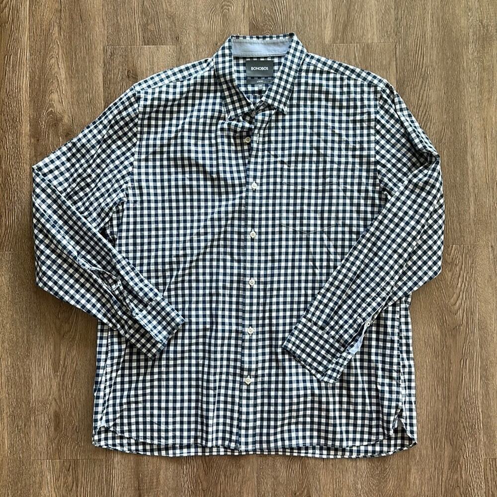 Bonobos Blue & White Gingham‎ Everyday Slim Button Front Long Sleeve Shirt XXL